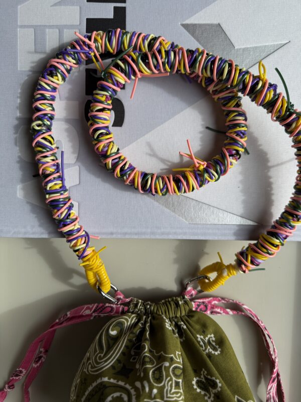 Sac Bubble Gum / Kaki - Fuchsia / Anse longue jaune rose violet (Vente Flash) – Image 3