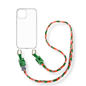 Anse de téléphone en bandana. Accessoire de téléphone fabriqué en France - vert prairie malabar orange