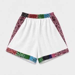 Short en coton blanc vintage - bandeau en bandanas fuchsia prairie orange ciel