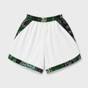Short en coton blanc vintage - bandeau en bandanas verts